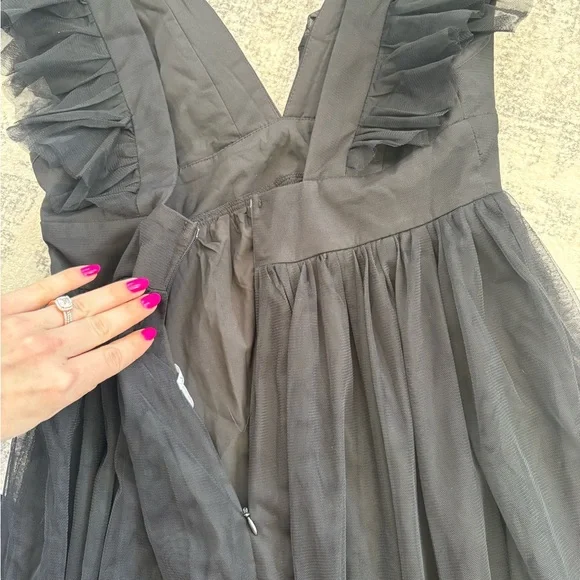 Lulus Simply Delighted Black Mesh Ruffled Backless Maxi Dress Size Medium Formal - Picture 9 of 10